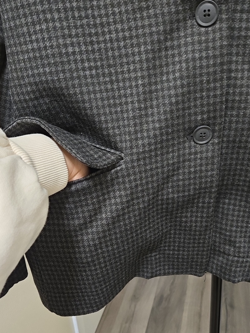 NWT Part Two Dark Charcoal Houndstooth Stretch Blazer Jacket Career Office Chic - Picture 6 of 10